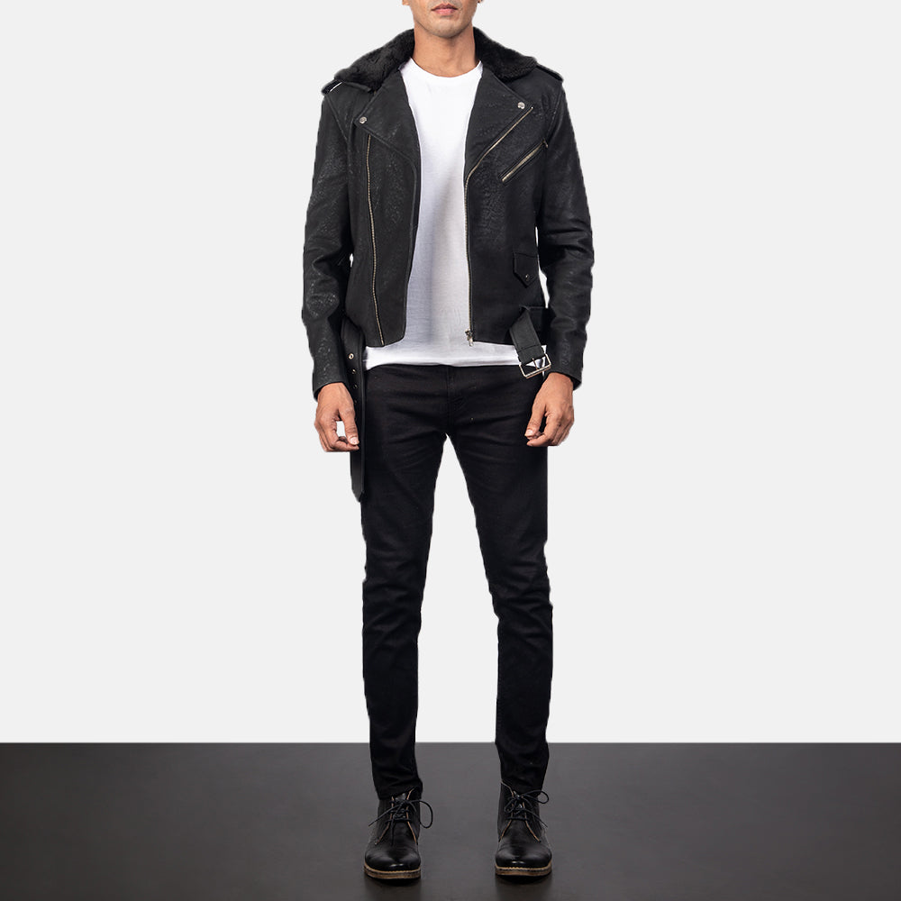 Furton Bikerjacka i Läder för Herr – alternate product view 3