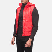 
Red Nylon Leather Vest - Bakifrån med perfekt axelpassform och ren fåll