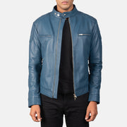 
Gatsby Quilted Blue Leather Biker Jacket in Blue Sheepskin Leather - Framifrån med skräddarsydd silhuett | Handla online