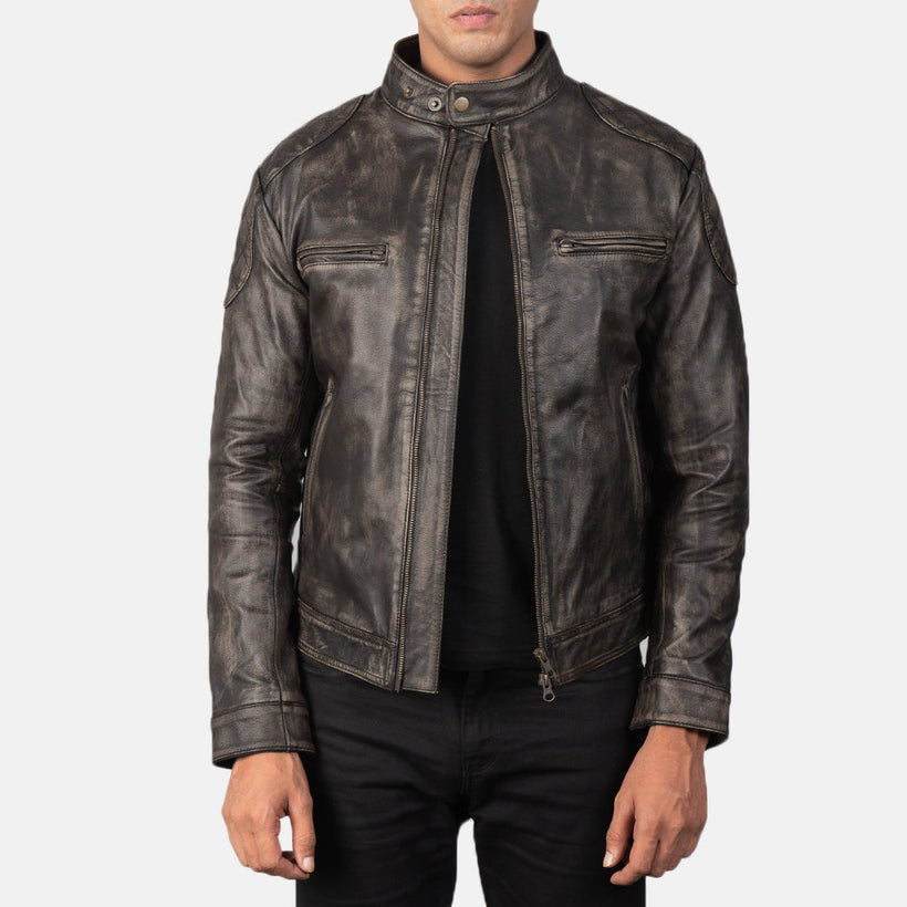 Gatsby Distressed Brun Läderjacka för Herr