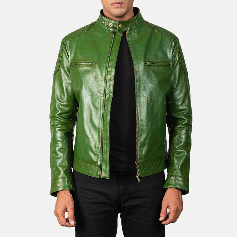 Gatsby Green Bikerjacka i Läder för Herr