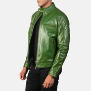 
Green Sheepskin Burnishing Biker Jacket - Bakifrån med perfekt axelpassform och ren fåll