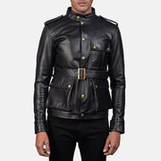 Germain Svart Läderjacka för Herr in Black Cowhide Leather - Front Profile View &amp; Tailored Silhouette | Buy Online