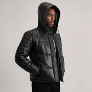 
Tan Brown Sheepskin Leather Hooded Jacket - Bakifrån med perfekt axelpassform och ren fåll