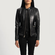 
Black Sheepskin Leather Biker Jacket - Bakifrån med perfekt axelpassform och ren fåll