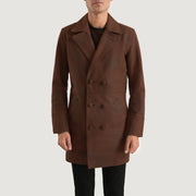 Men's Half Life Brun Leather Coat för Herr in Distressed Brown Cowhide Leather - Front Profile View &amp; Tailored Silhouette | Buy Online