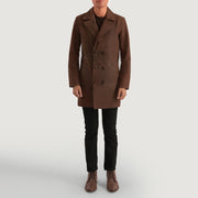 Close-Up Detail of Notch &amp; Button Hardware on Men's Half Life Brun Leather Coat för Herr