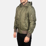 
Green Nylon Bomber Jacket - Bakifrån med perfekt axelpassform och ren fåll