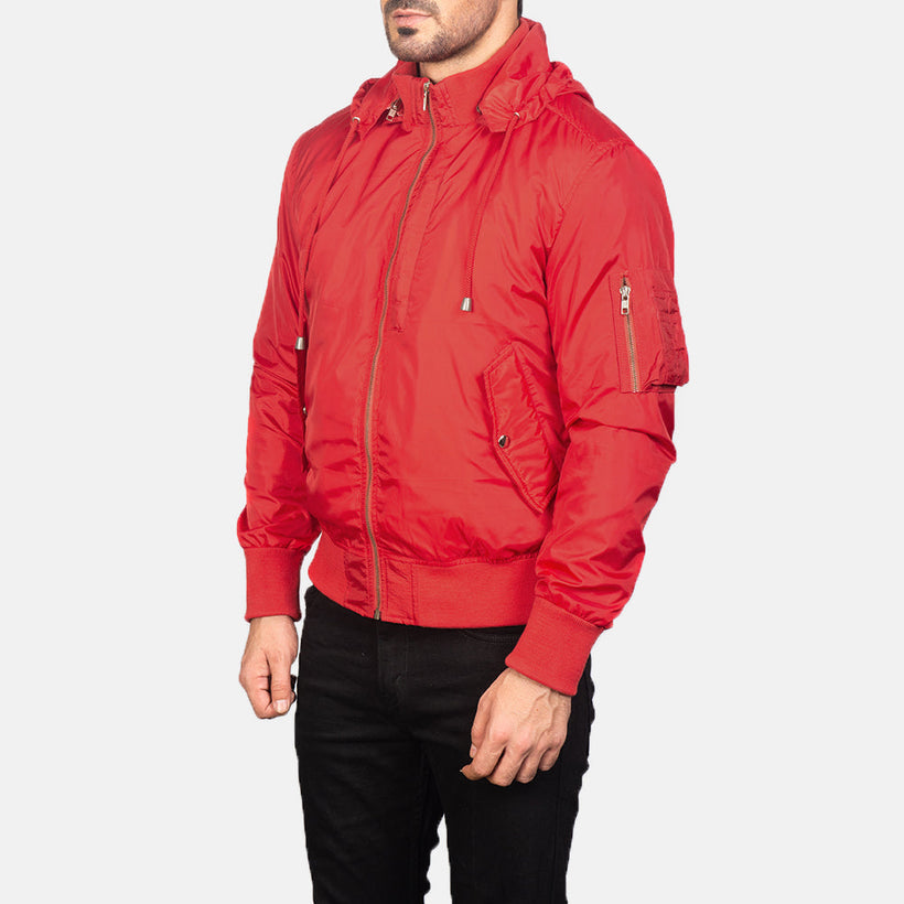Hanklin MA-1 Red Hooded Bomberjacka i Läder för Herr
