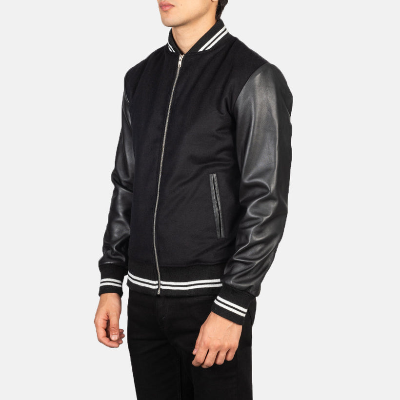 Harrison Svart Hybrid Varsity Läderjacka för Herr