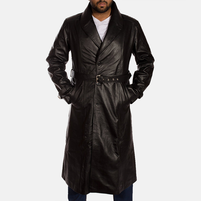 Hooligan Svart Trenchcoat i Läder för Herr