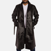 
Hooligan Svart Trenchcoat i Läder för Herr - Sidoprofil som visar ärmskärning
