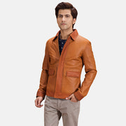 Hubert Ljusbrun Brun Läderjacka för Herr in Tan Brown Sheepskin Leather - Front Profile View &amp; Tailored Silhouette | Buy Online