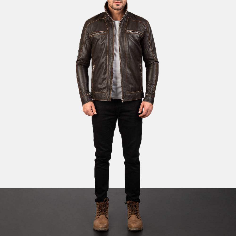 Hudson Bikerjacka i Läder för Herr – alternate product view 3