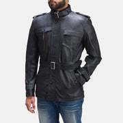 Hunter Svart Läderjacka för Herr - Lateral Side Profile View Showing Sleeve Cut &amp; Athletic Taper Fit