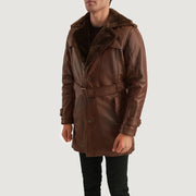 
Distressed Brown Sheepskin Burnishing Winter Jacket - Bakifrån med perfekt axelpassform och ren fåll