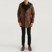 
Närbildsdetalj of Notch & Button Hardware on Hunter Distressed Brun Fur Läderrock för Herr