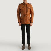 Hunter Ljusbrun Brun Fur Läderjacka för Herr - Lateral Side Profile View Showing Sleeve Cut &amp; Athletic Taper Fit