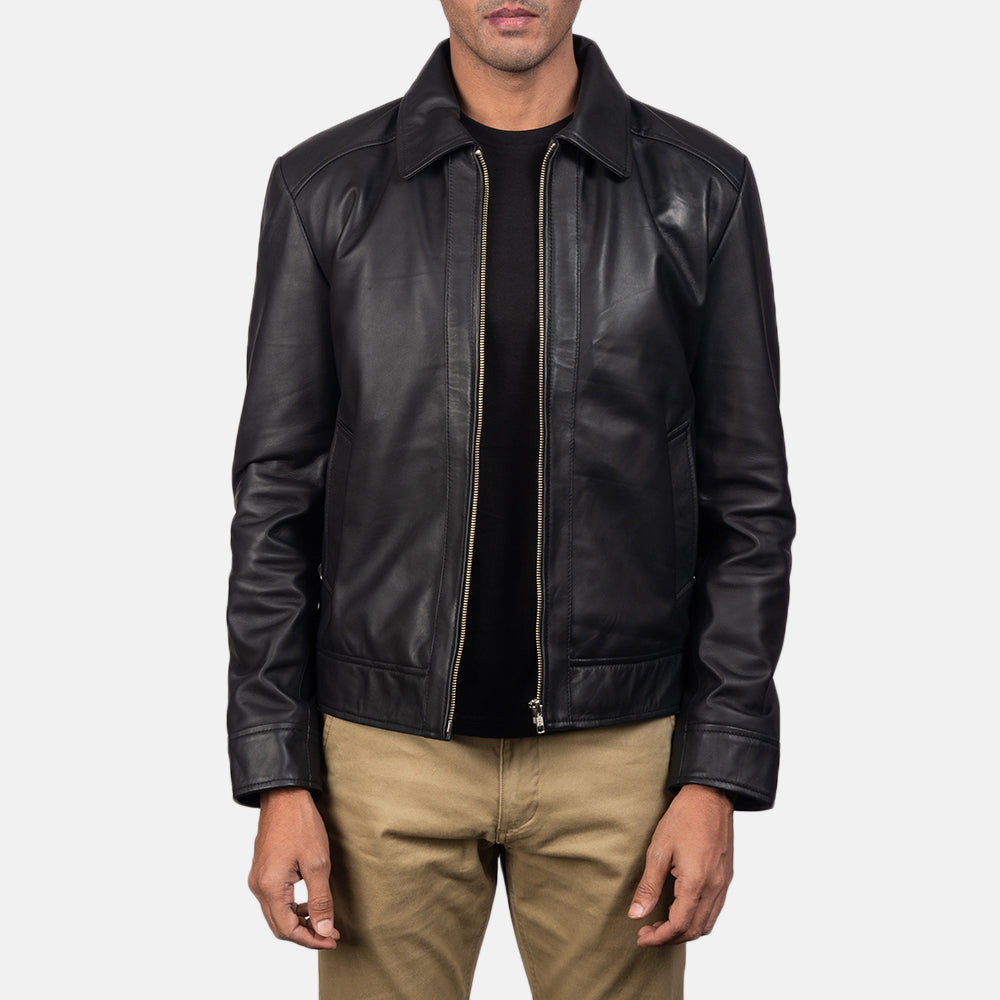 Men's Inferno Brun Läderjacka för Herr in Distressed Brown Sheep Skin Burnishing - Front Profile View &amp; Tailored Silhouette | Buy Online