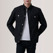 Irwin Svart Waxed Canvas Field Läderjacka för Herr For Men in Black Waxed Cotton Canvas - Front Profile View &amp; Tailored Silhouette | Buy Online