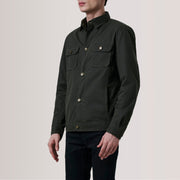 Irwin Olive Waxed Canvas Field Läderjacka för Herr For Men - Lateral Side Profile View Showing Sleeve Cut &amp; Athletic Taper Fit