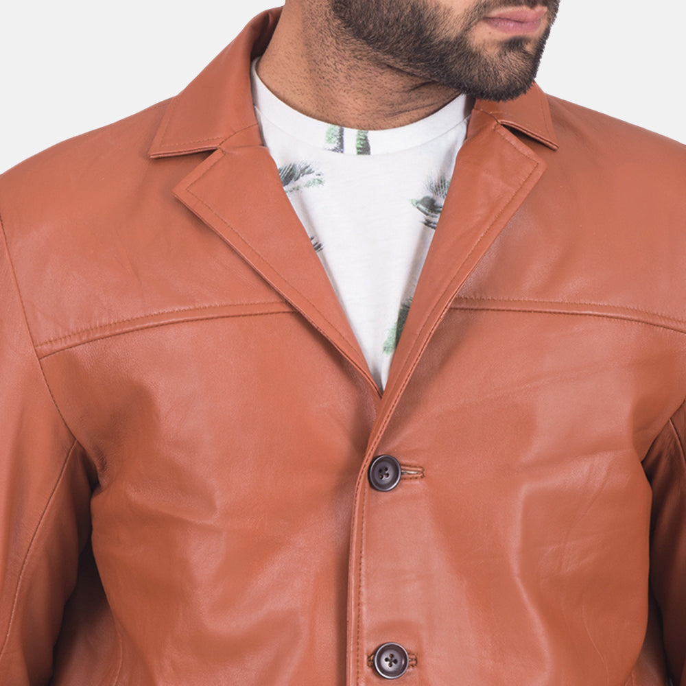 
Närbildsdetalj of Notch & Button Hardware on James Ljusbrun Brun Läderblazer för Herr