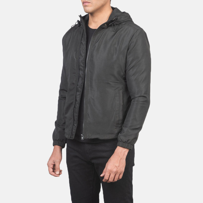 Jimmy Svart Hooded Windbreaker Läderjacka för Herr