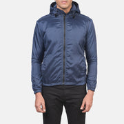 Men's Jimmy Blue Hooded Windbreaker Läderjacka för Herr in Blue Nylon - Front Profile View &amp; Tailored Silhouette | Buy Online