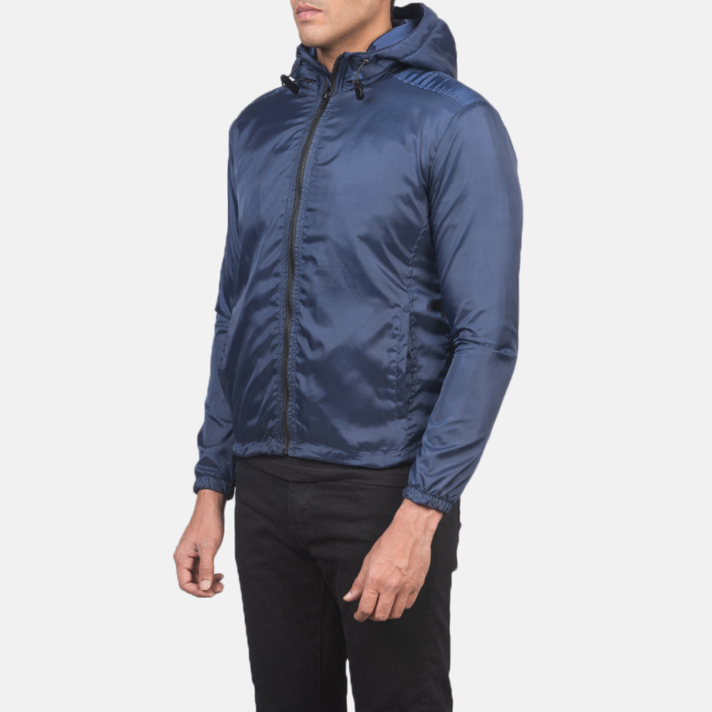 Blue Nylon Hooded Jacket - Bakifrån med perfekt axelpassform och ren fåll