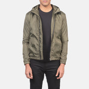 
Jimmy Grön Hooded Windbreaker Läderjacka för Herr in Green Nylon - Framifrån med skräddarsydd silhuett | Handla online