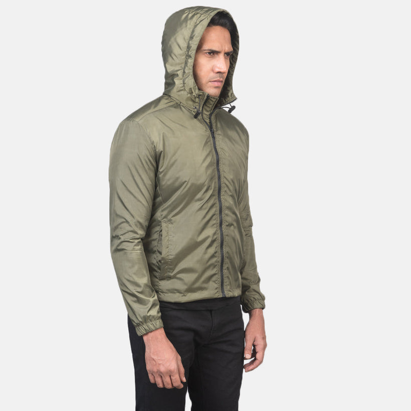 Jimmy Grön Hooded Windbreaker Läderjacka för Herr