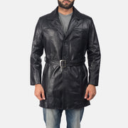 Men's Jordan Svart Leather Coat för Herr in Black Cowhide Leather - Front Profile View &amp; Tailored Silhouette | Buy Online