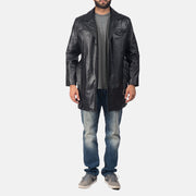 Men's Jordan Svart Leather Coat för Herr - Lateral Side Profile View Showing Sleeve Cut &amp; Athletic Taper Fit