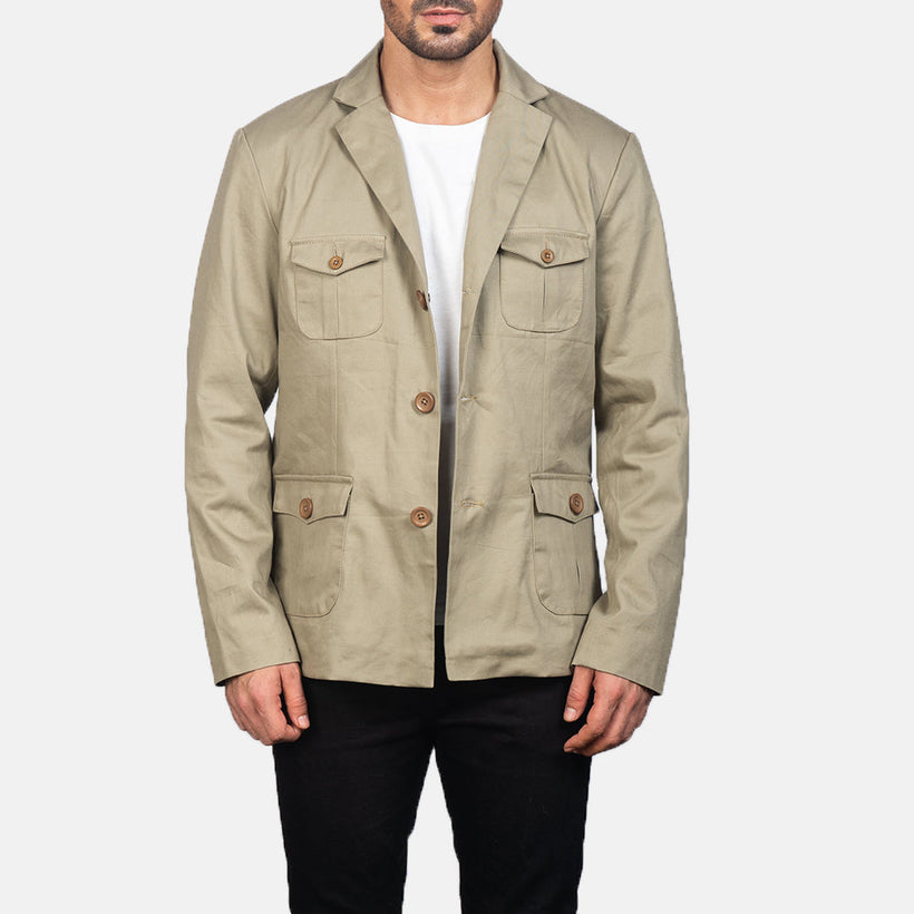 Kajetan Beige Safari Läderjacka för Herr