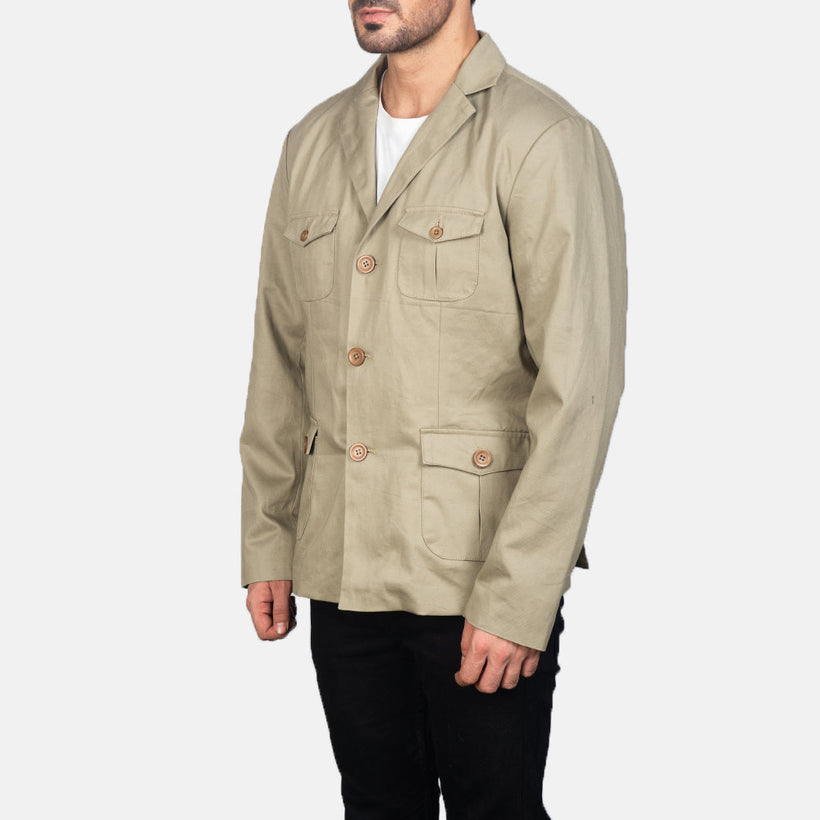 Kajetan Beige Safari Läderjacka för Herr