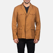 Kajetan Khaki Safari Läderjacka för Herr in Khaki Poly-Cotton - Front Profile View &amp; Tailored Silhouette | Buy Online