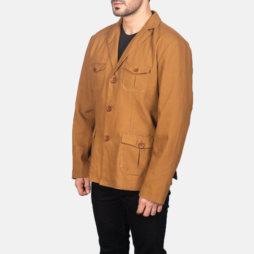 Kajetan Khaki Safari Läderjacka för Herr