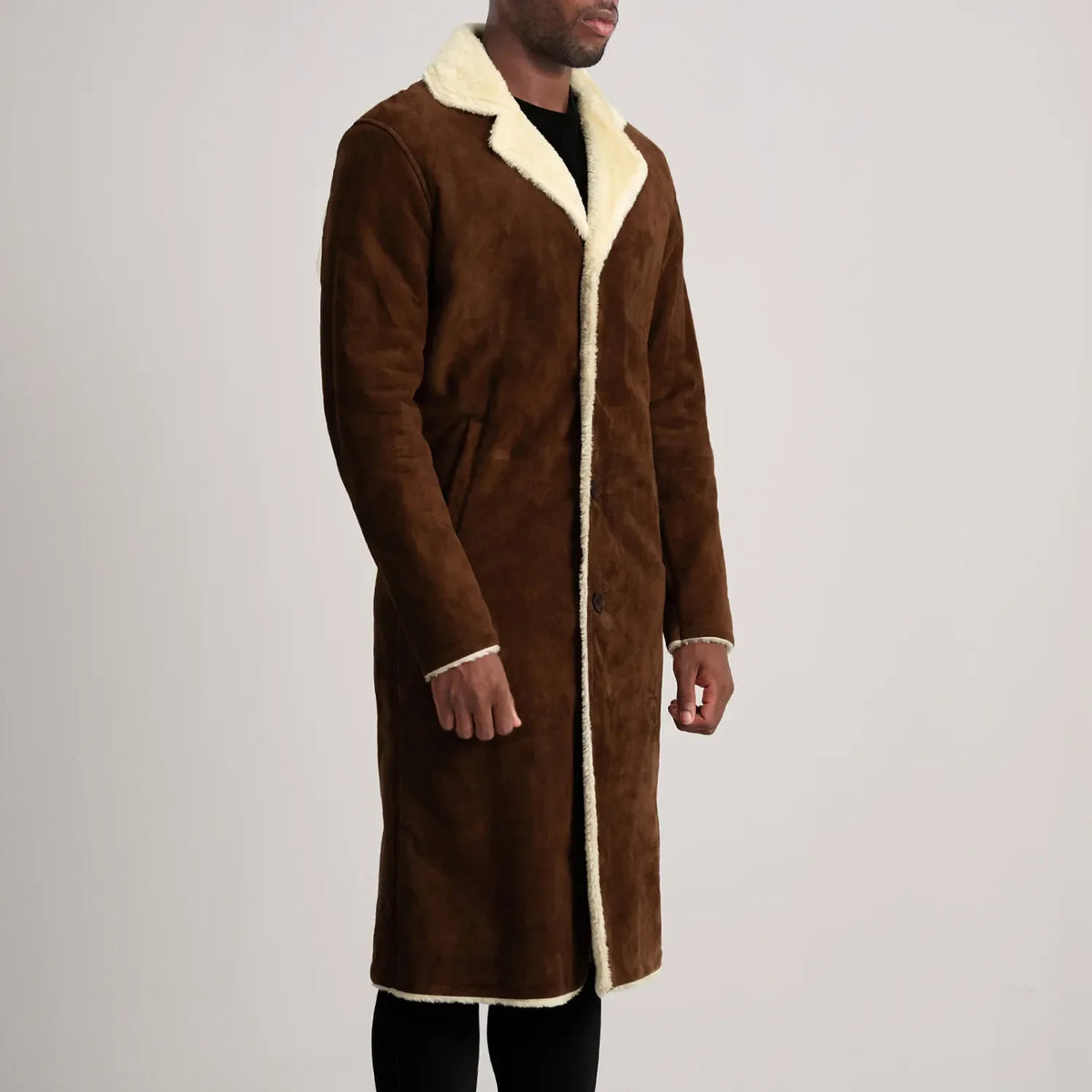 
Brown Goatskin Suede Aviator Jacket - Bakifrån med perfekt axelpassform och ren fåll