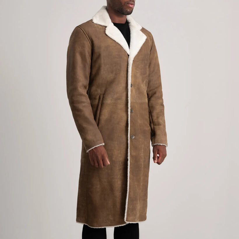 Kolby Distressed Brun Leather Shearling Läderrock för Herr