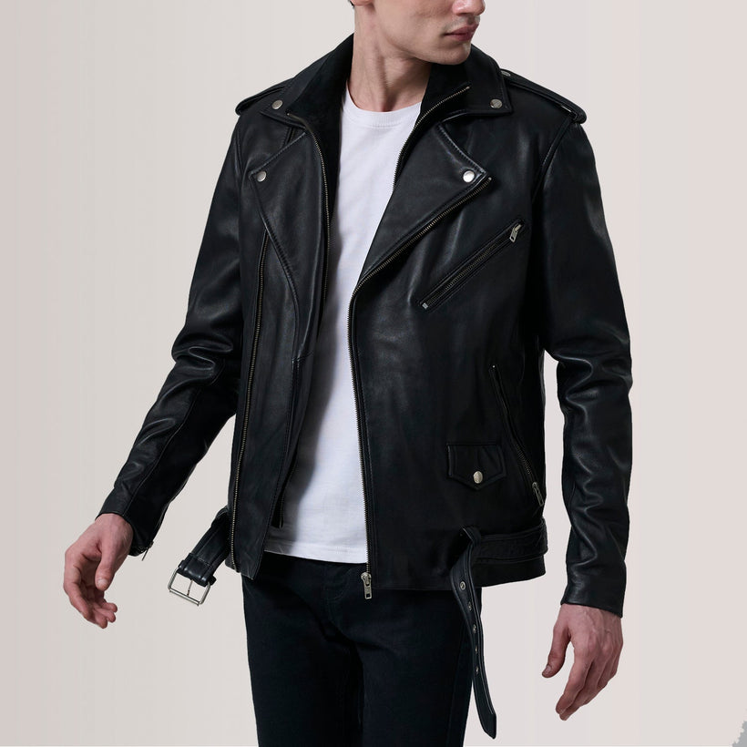 Kole Svart Leather Double Rider Läderjacka för Herr