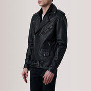 
Kole Svart Leather Double Rider Läderjacka för Herr For Men - Sidoprofil som visar ärmskärning