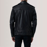 
Närbildsdetalj of Notch & Zipper & Waist Straps Hardware on Kole Svart Leather Double Rider Läderjacka för Herr For Men