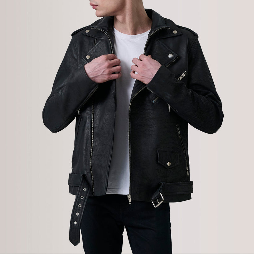 Kole Distressed Svart Leather Double Rider Läderjacka för Herr