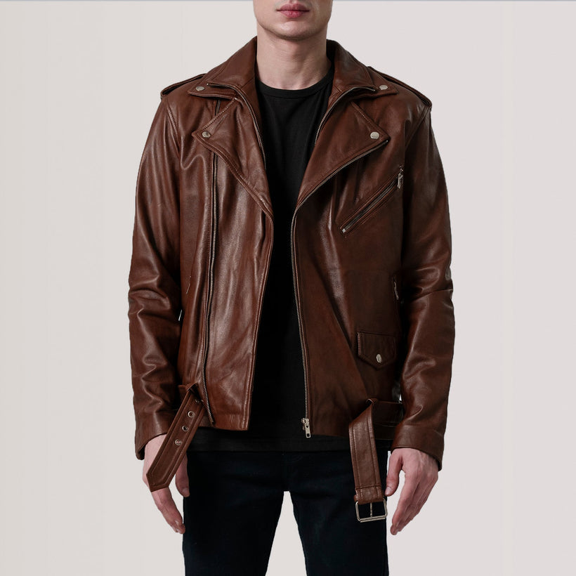 Kole Waxed Brun Leather Double Rider Läderjacka för Herr