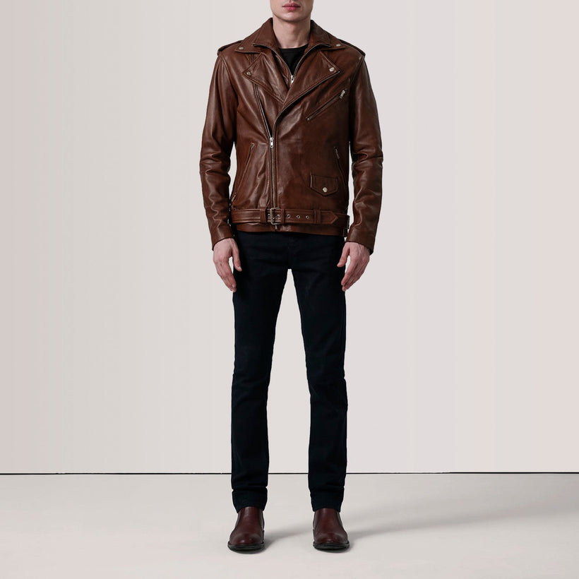 Kole Waxed Brun Leather Double Rider Läderjacka för Herr