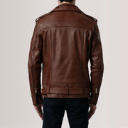
Närbildsdetalj of Notch & Zipper & Waist Straps Hardware on Kole Waxed Brun Leather Double Rider Läderjacka för Herr