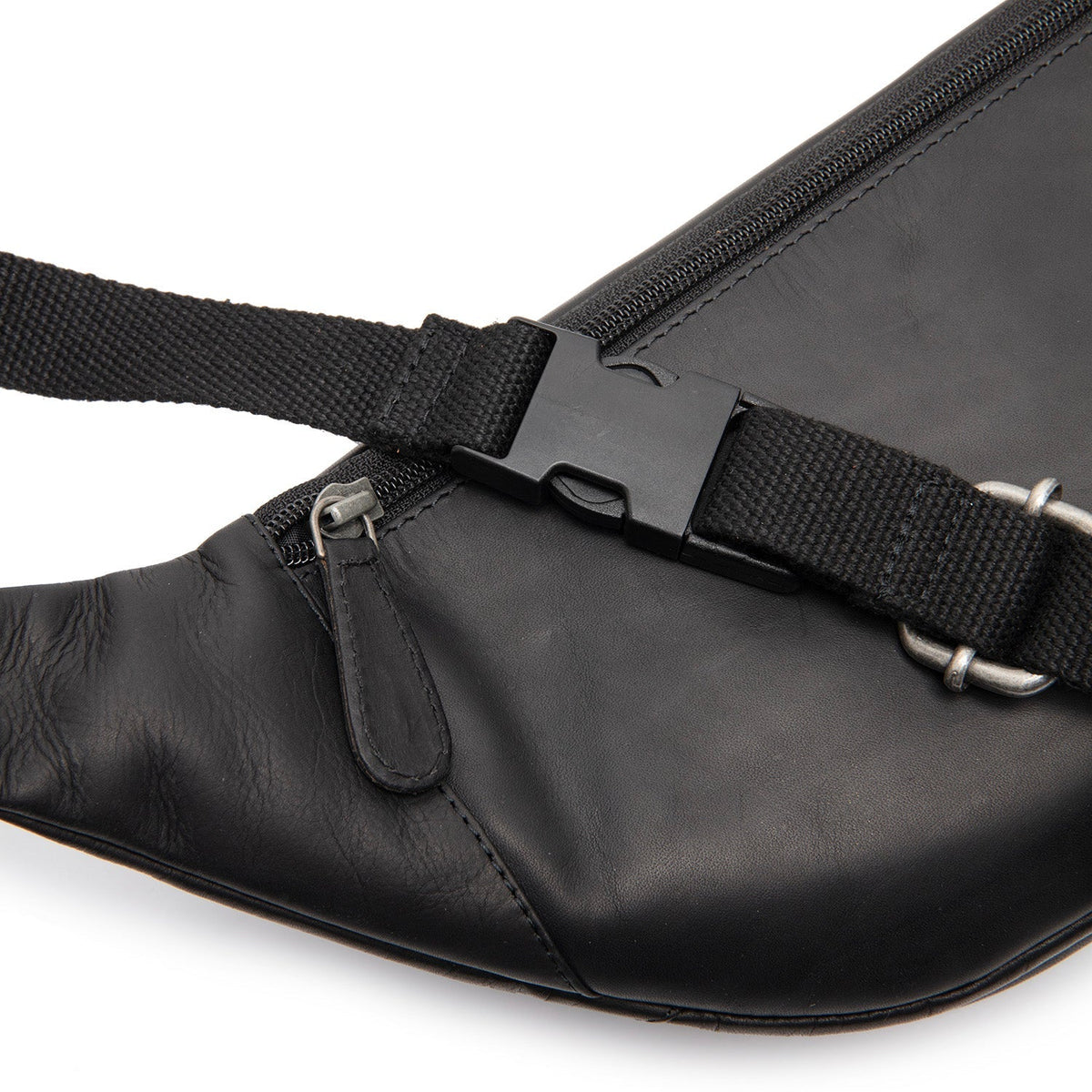 Solid Antique Brass Hardware &amp; Heavy-Duty Dual Zipper Detail on Vernio Full-Grain Leather Belt Bag för Dam