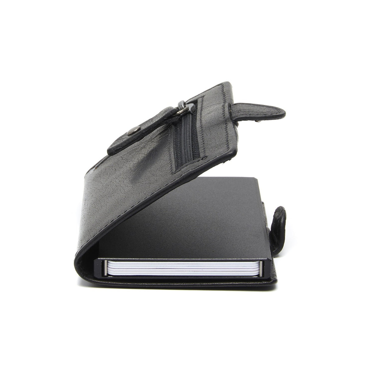 Solid Antique Brass Hardware &amp; Heavy-Duty Dual Zipper Detail on Baldwin Full-Grain Leather Card Holder för Dam