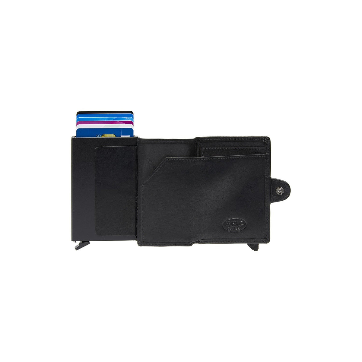 Baldwin Full-Grain Leather Card Holder för Dam - Structured Side Profile Showing Gusset Depth &amp; Expansion Capacity