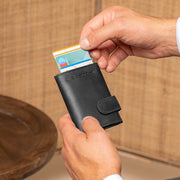 
Classic 100% Full-Grain Leather Card Holder - Bakifrån med förstärkta läderremmar och sömmar